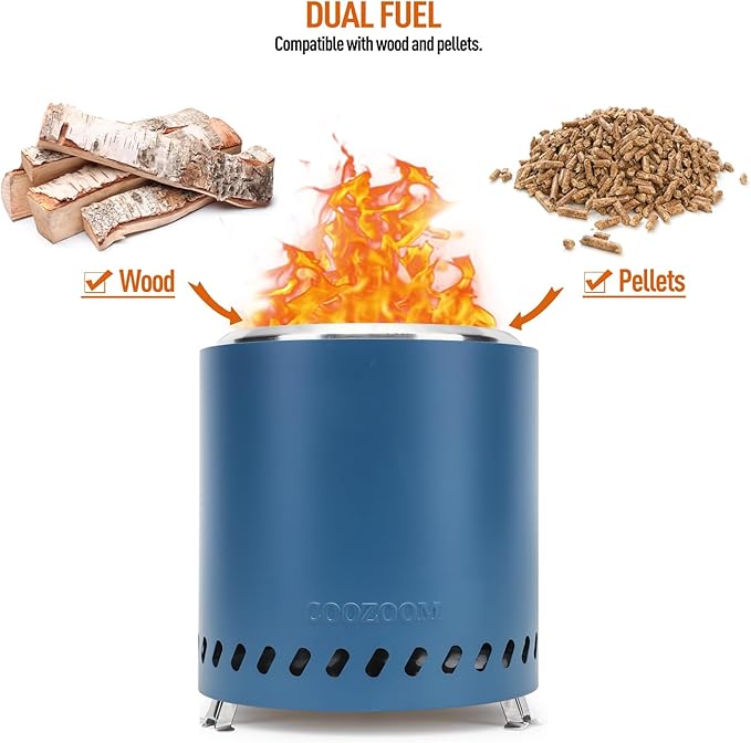 Portable Table Top Fire Pit with Stand, 8.6" Stainless Steel Mini Outdoor Low Smoke Burning Tabletop Firepit Fueled by Pellets or Wood, for Outside Camping Blue