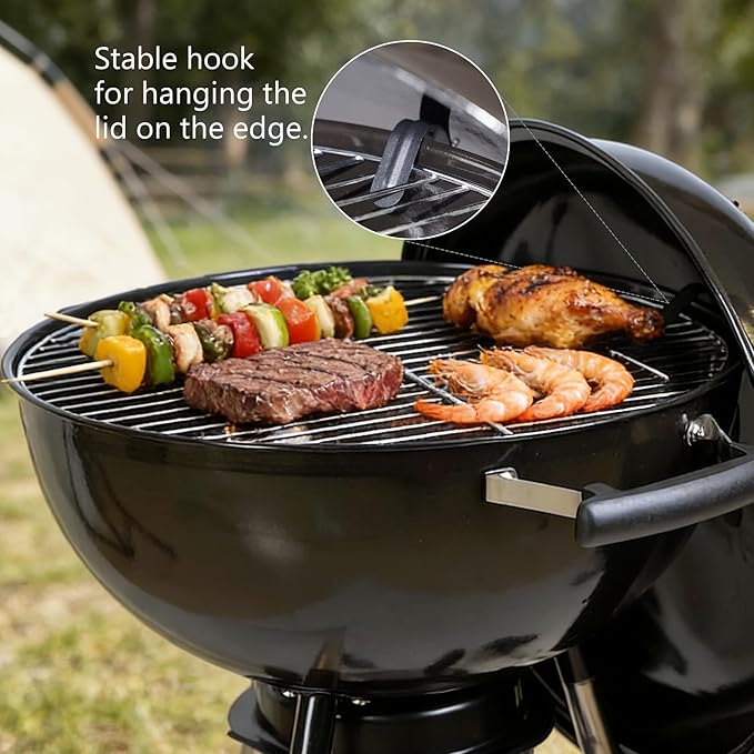 18-Inch Kettle Charcoal Grill with Lid & Wheels,Easy-to-Use BBQ Grill for Backyard, Patio & Beginners Outdoor Charcoal Grills for Family Cooking With Windproof Ash Can