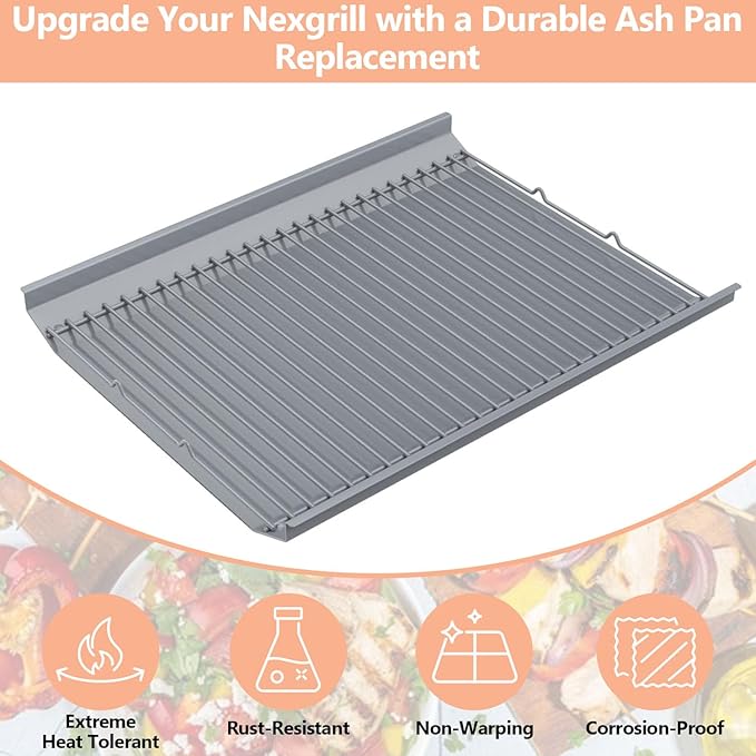 19.2 Inch Ash Pan Replacement Parts for Nexgrill 810-0025 Charcoal Grills, Heavy Duty Steel Gray Coating Ash Pan/Drip Pan for Nexgrill Charcoal 22inch Grills 810-0025,19.2" Drip Pan