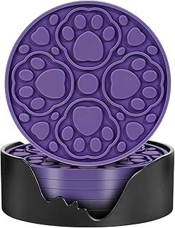 6 Pack Purple Silicone Drink Coasters with Holder, 4 Inch Non-Slip Heat-Resistant Round Cup Mats, Decorative Waterproof Coasters for Tabletop, Office Desk, Bar & Coffee Table, Dishwasher Safe