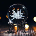 HDCRYSTALGIFTS 3D Crystal Ball with Stand - 60mm Laser Carved Nine-Tailed Fox Figurines Glass Animal Full Sphere Art Decorative Ball Paperweight Home Office Decor Gift for Women Men