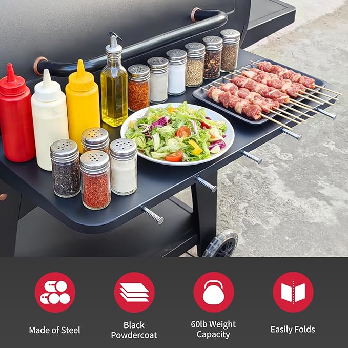 Utheer Folding Front Shelf for Pit Boss Austin XL 1000 Onyx & Savannah 1500, 29.5" Heavy-Duty Grill Prep Table with 5 Hooks, Space-Saving Steel Front Shelf
