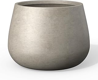 Kante Curva Series Planter, 10.2 Inch Round Concrete Garden Pot with Draiange Hole and Rubber Plug, Suitable for Indoor Plants, Home, Garden, Patio, Patina Concrete