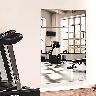 TRAHOME Home Gym Mirror Tiles for Wall, 14"x12"x12PCS Full Length Home Gym Workout Mirror for Garage, Bedroom, Living Room, Over The Door