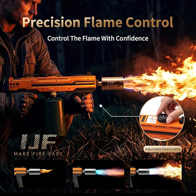 Propane Torch Gun, Adjustable Flame Blow Torch for Cooking, Powerful Grill Torch and BBQ Torch for Charcoal, Fire Torch for Searing Steak, Camping and Outdoor Use (Tank Not Included)