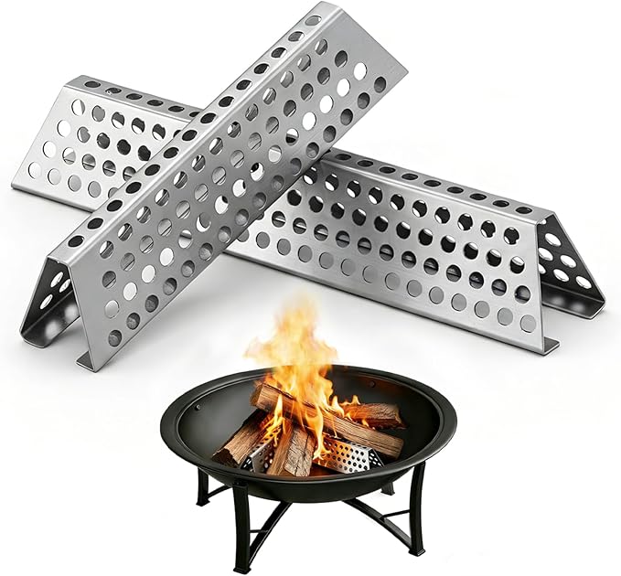Fireplace Grate (2-Pack, 10.2" & 7") – Nestable Stainless Steel Fire Pit Grate with Honeycomb Design for 70% Less Smoke & Hotter Burn | Portable for Indoor Fireplace, Outdoor Camping & Backyard