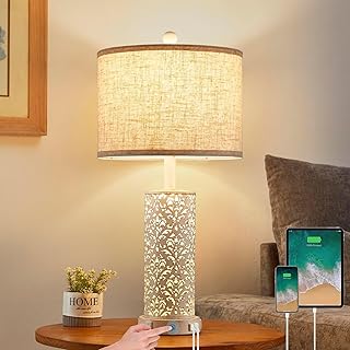 SAIWEYA 26" Farmhouse Table Lamp Dual Light, 3-Way Dimmable Touch Lamps, Rustic Nightstand Bedside Lamps with 2 USB Ports + AC Outlet, Modern Nightlight for Living Room Bedroom and Nightstand