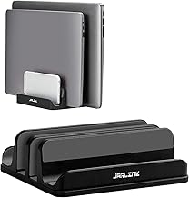 JARLINK 4-in-1 Adjustable Vertical Laptop Stand Holder, Aluminum Dual Slots Laptop Rack for Desk, Space-Saving Organizer Compatible with All MacBook, Surface, Chromebook, and Gaming Laptops (Black)