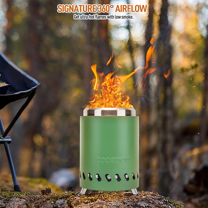 Portable Table Top Fire Pit with Stand, 5.5" Stainless Steel Mini Outdoor Low Smoke Burning Tabletop Firepit Fueled by Pellets or Wood, for Outside Camping Green