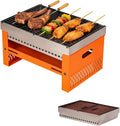 Portable Charcoal Grill, Small Tabletop BBQ, Foldable Mini Hibachi, Stainless Steel Camping Grill, Compact Outdoor Cooker for Picnic, Tailgating Chac Grl 002P (Orange)