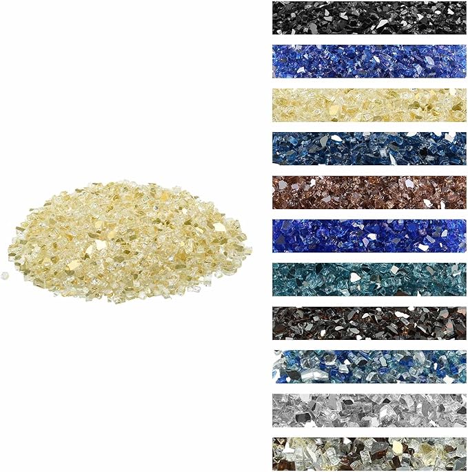 VEVOR Fire Glass, 10 lbs, Gold, 1/2 Inch High-Temperature Resistant Reflective Glass Rocks, Smokeless Fire Pit Stones for Outdoor Table & Landscaping