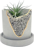 4 Inch Crystal Plant Pot with Saucer - Cement Geode Planter - Concrete Pots for Plants - Modern Succulent Pot Indoor - Unique Air Plant Holder - Candle Holder - Small Plant Home Decor (Smoky Quartz)