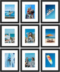 Vittanly 8x10 Picture Frames Set of 9, Shatter Resistant Plexiglass, Display 5x7 Pictures with Mat or 8x10 without Mat, Photo Frames for Wall or Tabletop, Engineered Wood, Black