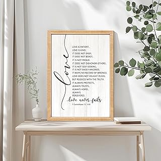 Love is Patient Love is Kind Framed Wall Art, 11''×16'' Positive Narrow Holy Religious Christian Saying Sign for God Jesus Christ Prayer, Vintage Inspirational Catholic Scripture Decor