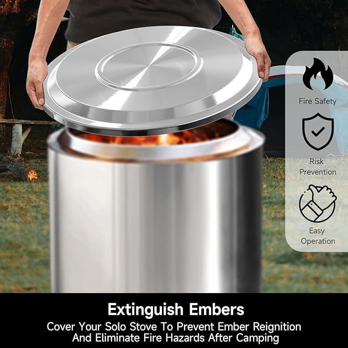 Fire Pit Lid for Solo Stove Bonfire, 19.5 Inch Stainless Steel Cover for Solo Stove Bonfire smokeless firepit - Weather-Resistant Accessories for Protection and Tabletop Use