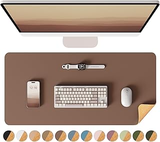 YSAGi Double-Sided Desk Pad, Leather Desk Mat, Eco Cork Desk Pad Protector, Large Mouse Pad for Desk, Waterproof Desk Blotter Pad, Desk Writing Pad for Office Work/Home(23.6"x13.7",Coffee+Cork)