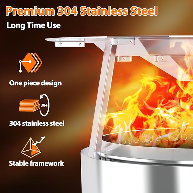 Heat Deflector for Solo Stove Bonfire 19.5", 304 Stainless Steel Portable Heat Diffuser with Handle&Leg Accessory for Bonfire Fire Pit Captures/Redirects Warmth for Solo Stove Accessories