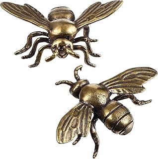 Veemoon 2pcs Gold Bee Figurines Brass Animal Insects Figurines Statue Feng Shui Sculpture Toys Gold Desk Home Indoor Decorative Collectible or Elders