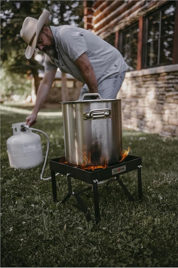 GasOne B-5200KA Outdoor Cooker with High Pressure Steel Braided Hose Propane Burner Camp Stove