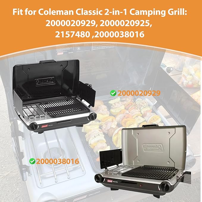 Cast Iron Grill Grates for Coleman 2-in-1 Camping Grill, Cooking Grid for Coleman 2 Burner Propane Stove, Fits Coleman Classic 2-Burner 2157480 2000020929 2000020925 2157480 ‎2000038016 Propane Stove