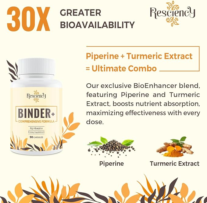 Resciency Detox Binder Supplement - Activated Charcoal, Zeolite, Bentonite Clay, Milk Thistle, Proprietary Blends - Liver & Gut, Max Absorption, 180 Vegan Capsules