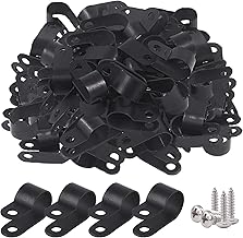 Glarks 60Pcs 1/2 Inch Black Nylon Screw Mount R-Type Cable Clip Wire Clamp Kit with Screws for Wire, Conduit and Cable Conduit