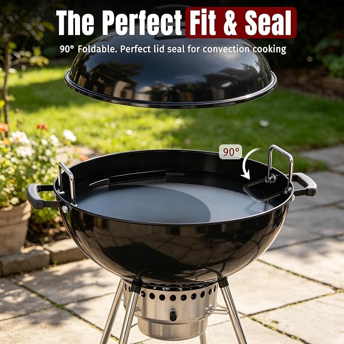 Carbon Steel Griddle for Weber 22" Charcoal Grills, Nano-Ceramic Nonstick Griddle Insert with Foldable Handles,Rust‑Resistant Flat Top Griddle for 22.5" Weber Kettle Grill and Most 22" Round Grills