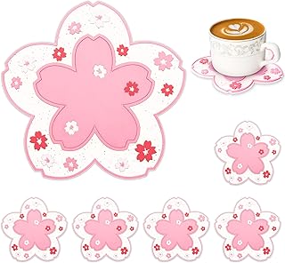Conisy Flower Coasters for Drinks,6 Pcs Cute Non-Slip Washable Reusable Heat Resistant Silicone Coasters (Flower Pink)