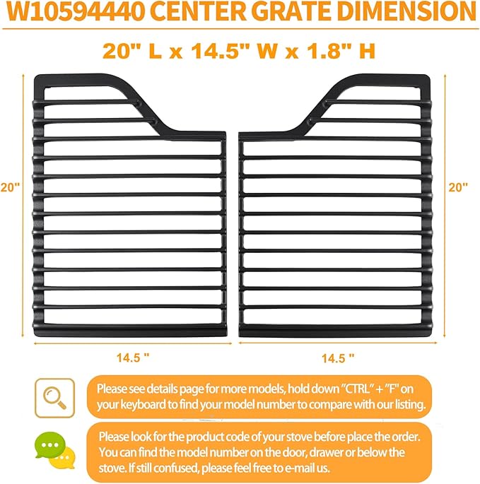 Atgestore W10594440 Burner Grate Replacement for Whirlpool Stove Parts Cast Iron Grate WCG55US0HS00 WCG51US0DS00 Whirlpool Amana Gas Range Part Surface Cooktop Stove Top Grate Kit Cookware Accessories