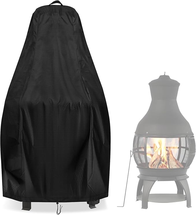 Chiminea Cover for BALI OUTDOORS, Waterproof Outdoor Fireplace Fire Pit Cover- 25”D x 50”H, Black