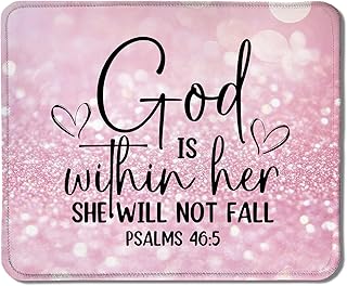 Pink Christian Mouse Pad, God is Within Her She Will Not Fall Bible Verse Mouse Pad for Wireless Mouse Computers Laptop Pink Desk Accessories, Christian Gifts for Women, 9.5x7.9 Inch