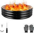 Raynesys 48 Inch Round Galvanized Fire Pit Ring, Round Galvanized Fire Ring, 4 Feet Diameter Round fire Pit, Outdoor fire Pit for Backyard, Camping, Bonfire, Black