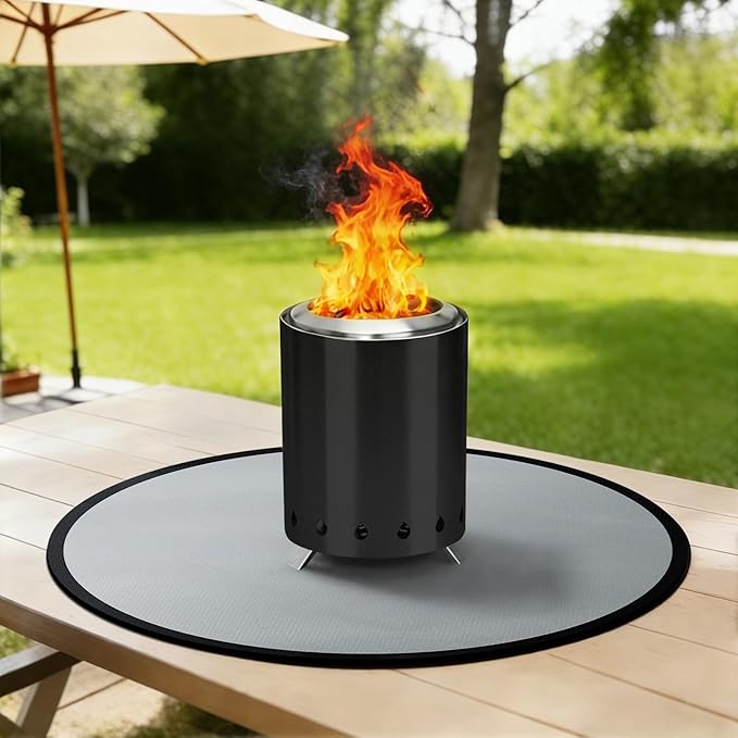 20" Tabletop Fire Pit Mat for Solo Stove Mesa XL, Easy Clean Small BBQ Mat for Outdoor BBQ， Reusable Waterproof Pad， Three-Layer Fireproof and Heat-Resistant Barbecue Mat for Tabletop Fire Pit-Silvery