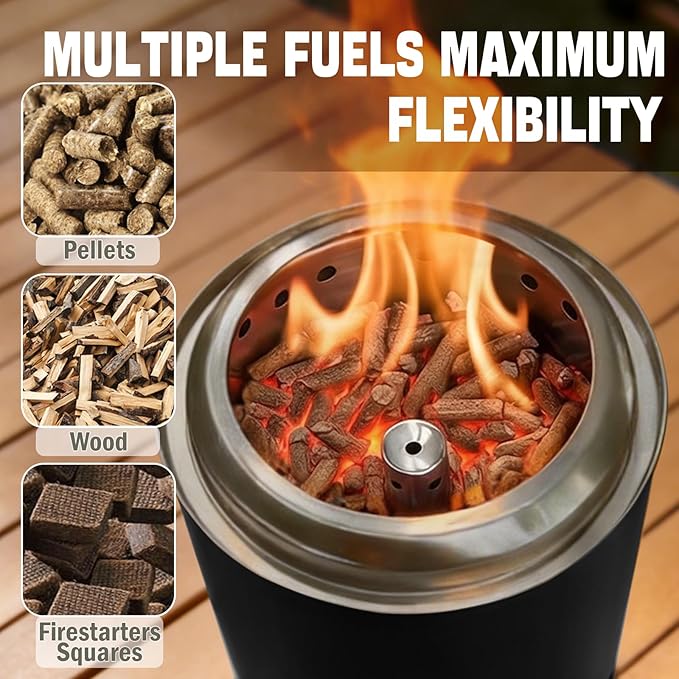 Smokeless Tabletop Fire Pit, VivaGarden Portable Outdoor Fire Pit for Camping, Patio, Backyard, Wood and Pellets Burning Camping Stove with Carry Bag, Forks, Mat and Pot Stand (9.7x7.1 Inch, Black)
