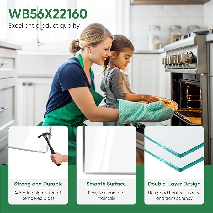 WB56X22160 Range Oven Inner Door Glass Compatible with GE, Hotpoint, Kenmore Range - Replaces WB55T10154, WB56T10152, WB56X26391, AP5949162, 3283296 - Heat-Resistant Tempered Glass Replacement Part