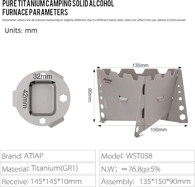 Titanium Alcohol Stove with Foldable Windproof Panel Windscreen Stand, Titanium Portable Lightweight Pot Stand Alcohol Stove Set Suitable for Outdoor Camping Picnic Backpacking Cooking