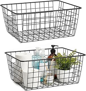 Metal Black Large Wire Basket Food Storage Organizer,pantry organizers and storage for Organizing Kitchen Cabinets potato onion, 2 Pack