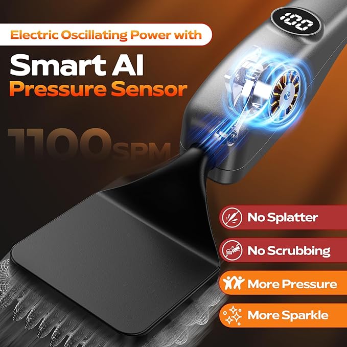 Reciprocating Electric Grill Brush, Fire-Resistant BBQ Grill Brush, Bristle-Free Grill Brush for Outdoor Grill, Grill Cleaner with 3 Heads, Cordless Grill Cleaning Brush with 3600 mAn, Silver