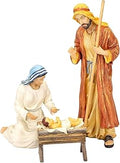 Three Kings Gifts Holy Family Nativity Set, 3-Piece Polystone Mary, Joseph, and Baby Jesus with Manger Figures, Flat Bottom Base Collectibles for 10-Inch Scale Christmas Nativity Scene