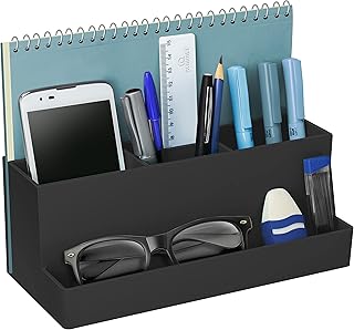 Acrimet Desktop Organizer - Multi Organizer Caddy Holder for Office, Home and School use (Plastic) (Black Color)