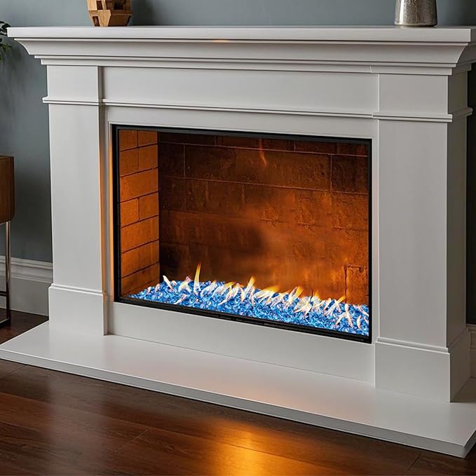 Skyflame 10-Pound Polygon Fire Glass for Fire Pit Fireplace Landscaping, 1/2-Inch Pacific Blue