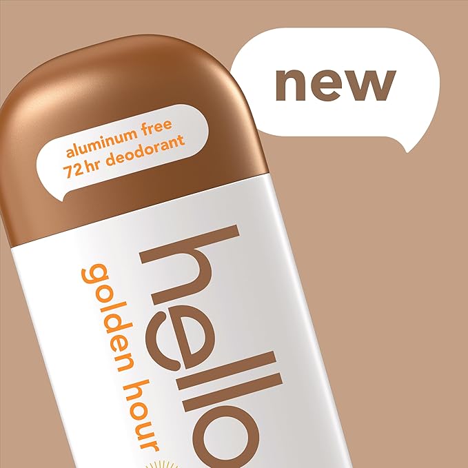 hello Golden Hour Aluminum Free Deodorant for Women and Men, 72-Hour Deodorant, Only 9 Ingredients, Baking Soda Free, Enriched with Shea Butter, Vegan, 2.6 oz Stick Deodorant (2 Pack)