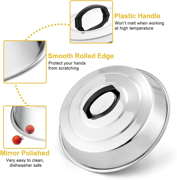 Cheese Melting Dome Set of 2, Leonyo 12" Metal Steam Basting Cover for Griddle Grill, Stainless Steel Griddle Accessories for BBQ Flat Top Kitchen Cooking Hamburger, Dishwasher Safe