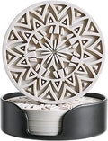 Set of 6 Light Taupe Silicone Coasters with Holder, Drink Coasters with Tribal Pattern Shape- for Table Protection, Anti Slip, Nonstick, Heat Resistant, Deep Tray