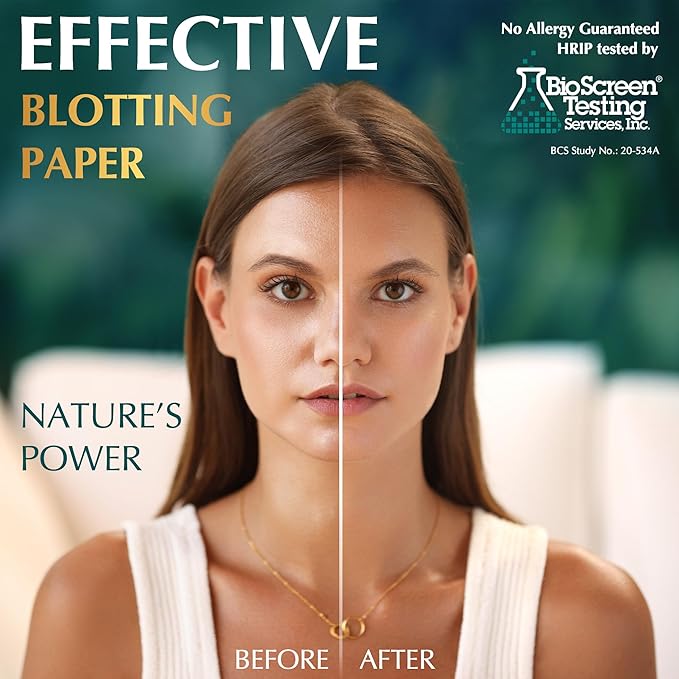 Natural Green Tea Oil Blotting Sheets for Face - 25% Larger - 3pk/300 Makeup Friendly Blotting Papers for Face - Easy Dispensing Oil Absorbing Sheets