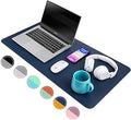 Dark Blue/Yellow Dual-Sided PU Leather Desk Pad, Upgraded Sewing Laptop Mat, Waterproof Large Mouse Pad, Non-Slip Writing/Painting Mat Desk Blotter Protector for Office/Home 31.5"x15.8" (80x40cm)