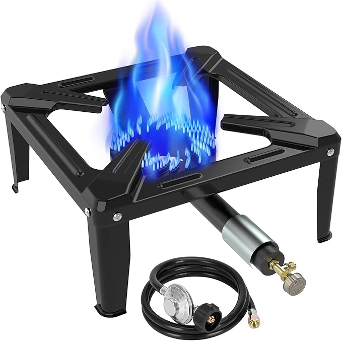 Llamaviva Portable Propane Camping Stove - Single Burner Outdoor Gas Stove for Wok Cooking, Seafood Boil & Tailgating, Heavy Duty Steel Propane Burner with 4ft Hose, Estufas de Gas, Portable Stove