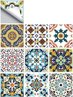 25 PCS Moroccan Style Tile Sticker, 4x4 Inch(10x10cm) Traditional DIY Murals, Tile Waterproof Oil Proof Removable Decals for Bathroom & Kitchen Backsplash