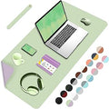 Double-Sided Office Desk Mat, Large Mouse Pad, Waterproof PU Leather Protective Pad, Laptop Desk Pad, Dual Use Cover Protector for Office/Home Keyboard (Matcha+Purple, 31.5''×15.8'')