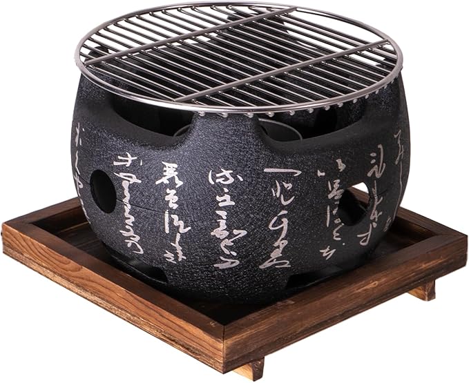 Japanese Yakitori Konro Grill Tabletop Round BBQ Grill Charcoal Stove Portable Camping Grill 8 inch Diameter Aluminum Alloy (Wire Grid Top)
